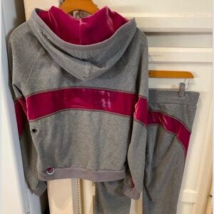 Bebe Sport Gray Track Suit Set Mauve Velvet Stripe Hoodie ! M Hoodie - XS Pant